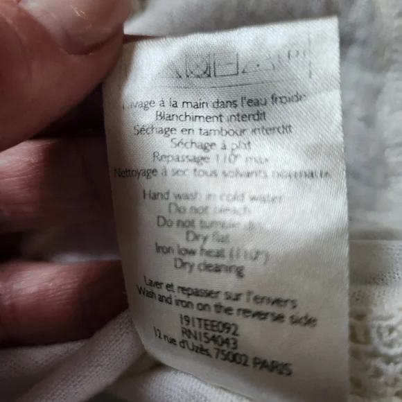 Sezane Off White Linen Top Shirt Scalloped Crochet Detailing Size Medium - Picture 6 of 10